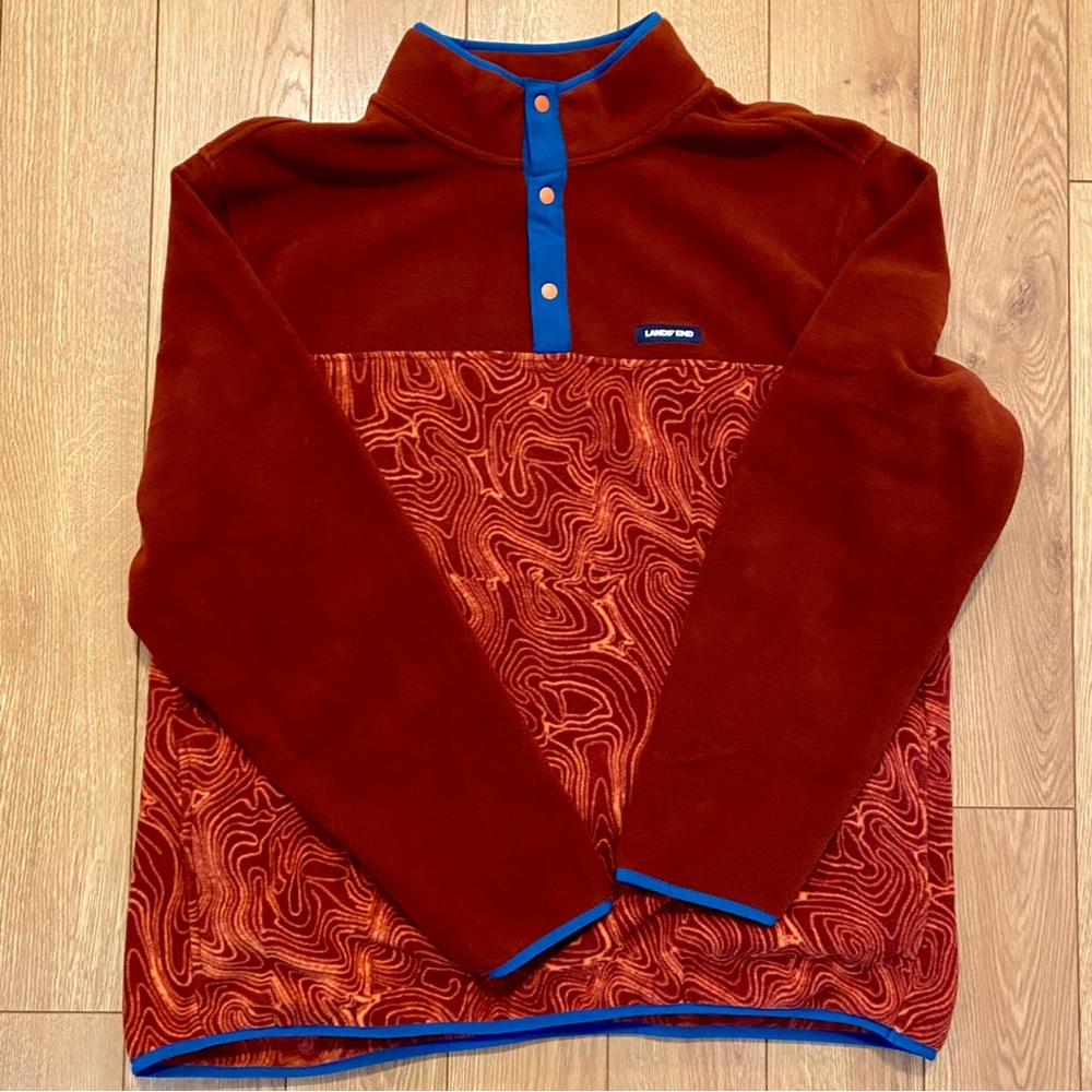 Men's Lands' End Snap-Neck Fleece Pullover XXL, Colorblock Pattern, Classic Fit